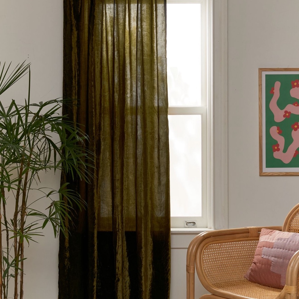 Set of 2 Moss Green Velvet 96” Drapery Panels